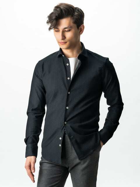 Camasa Bărbați Office & Smart Casual Neagra Din Bumbac Natural Tip Flanel BMan0037 (3)