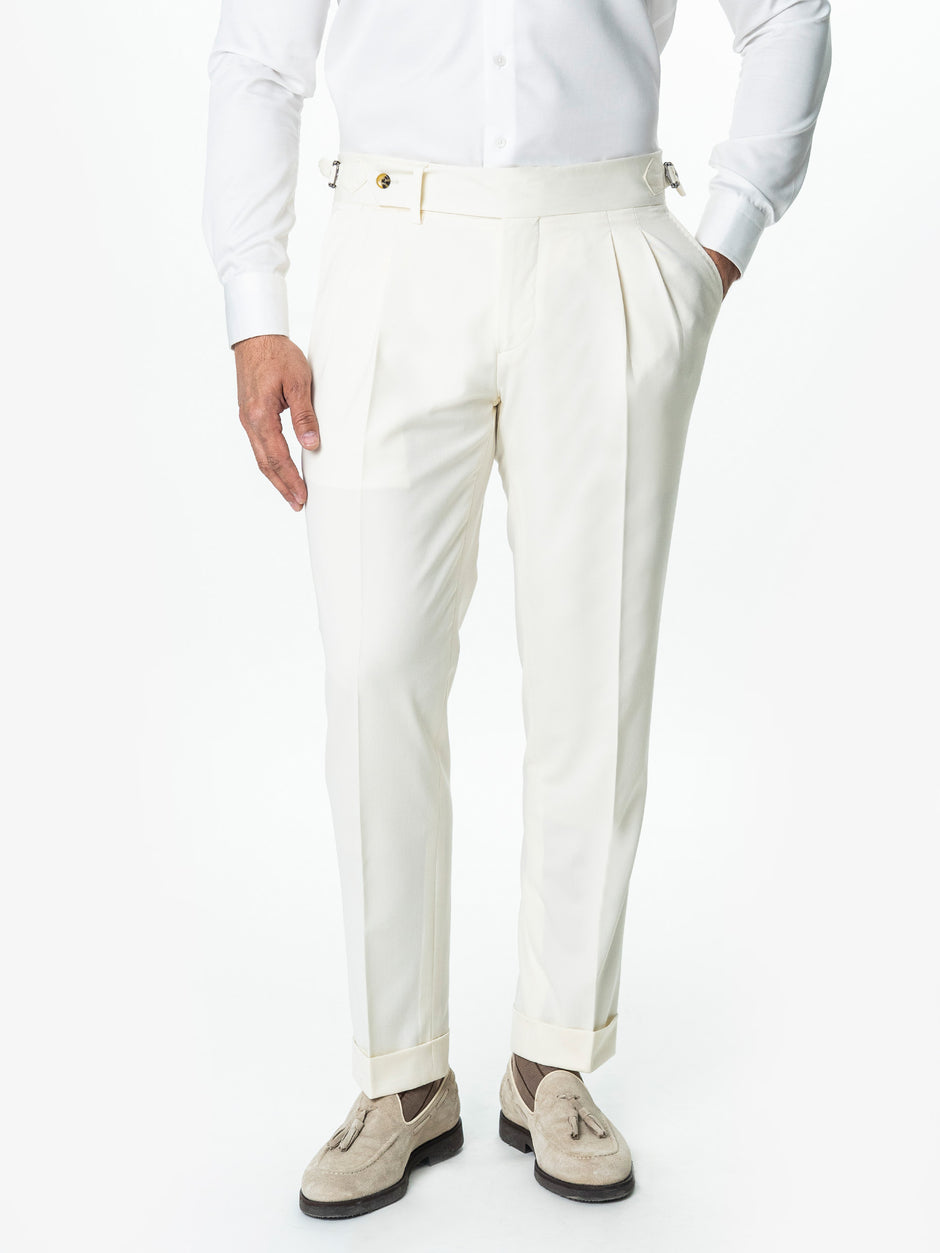 Pantaloni Cu Pense Barbati Vara Gurkha Crem Unt Bumbac BMan703 (1)