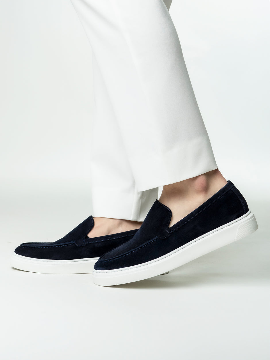 Mocasini Smart Casual Barbati Bleumarin Din Piele Intoarsa BMan223 (5)