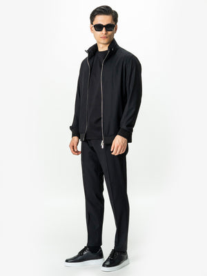Tracksuit Premium Barbati Negru din Lana cu Gluga Ascunsa BMan0004
