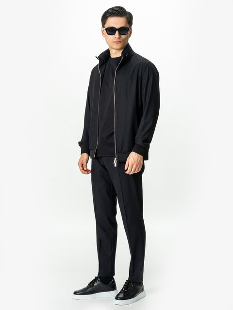 Tracksuit Premium Barbati Negru din Lana cu Gluga Ascunsa BMan0004