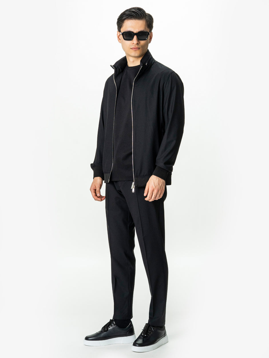 Tracksuit Premium Barbati Negru din Lana cu Gluga Ascunsa BMan0004 (1)