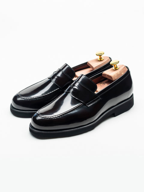 Mocasini Negru Semilucios Barbati Din Piele Naturala Formal Loafers Bman222