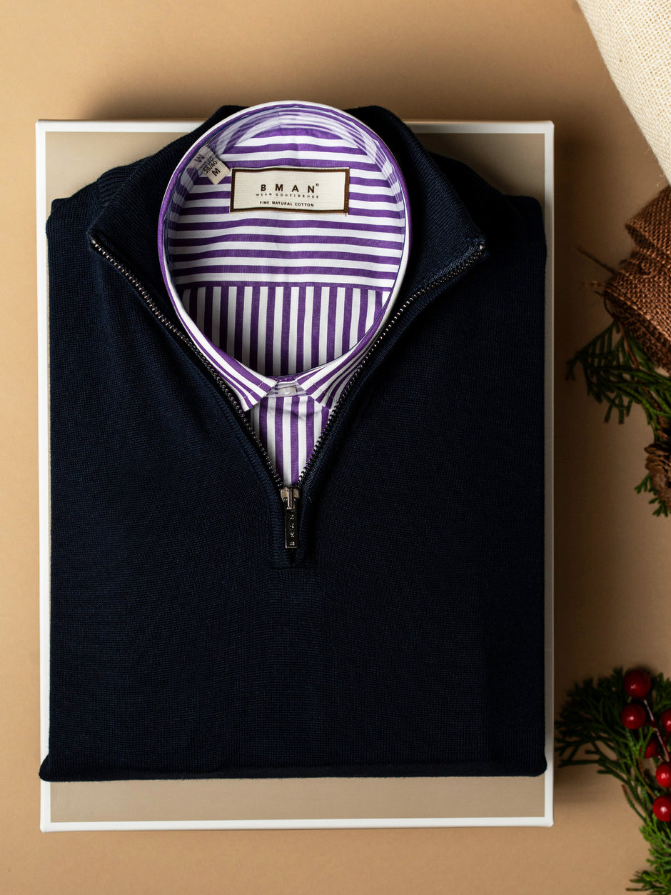 Pachet Cadou Barbati Pulover Cu Fermoar Si Camasa Bumbac Bman0007 (1)