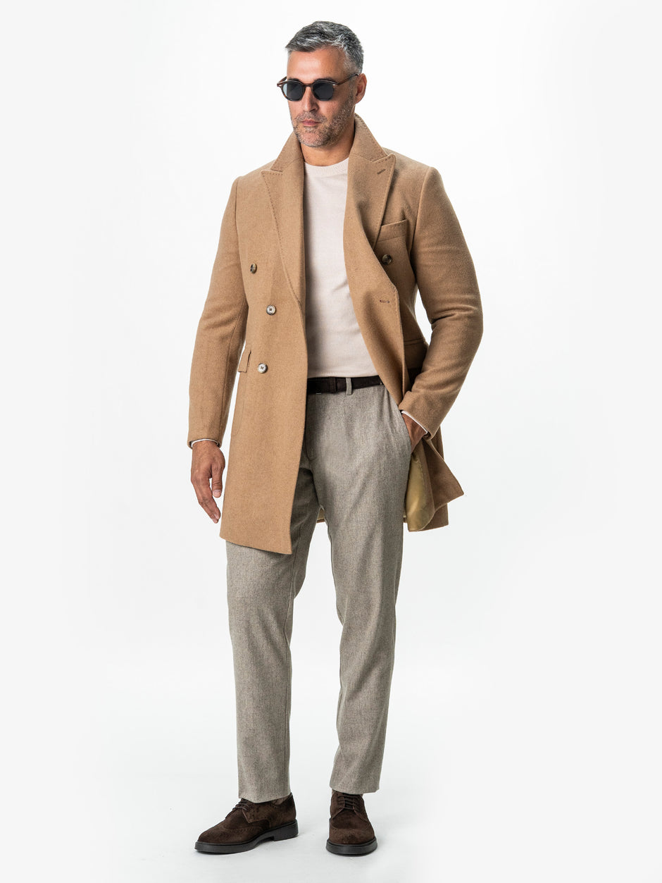 Pantaloni Barbati Cappuccino Din Lana Cu Sistem Dublu De Inchidere BMan0015 (8)