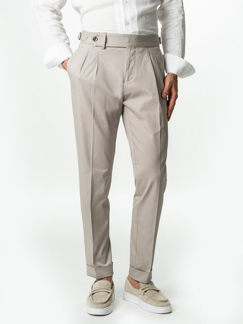Pantaloni Bej Gurkha Cu Pense Barbati Bumbac All Season BMan0021