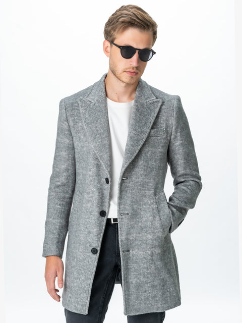 Palton Office Toamna Iarna Barbati Gri Antracit Din Lana Imprimeu Twill BMan116 (7)