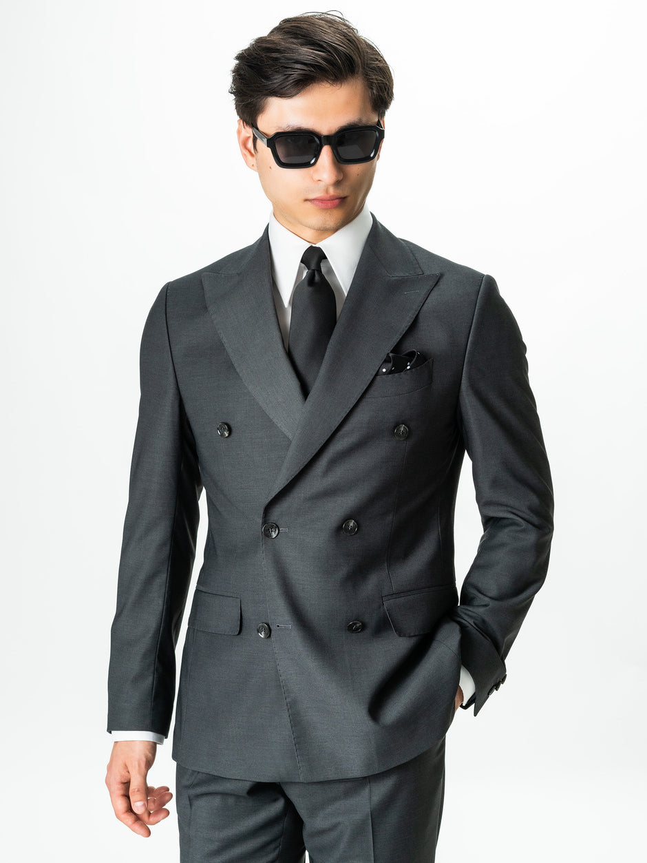 Costum Barbati La Două Randuri Gri Inchis Formal Lana Sarto BMan0023 (3)