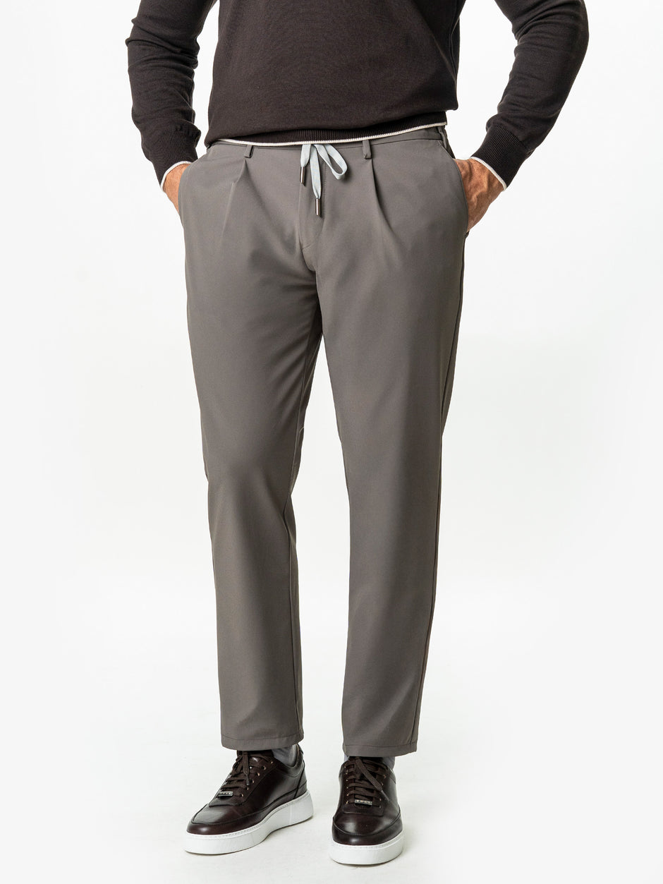 Pantaloni Flexo Cu Snur Barbati Grej Din Spandex Milano BMan0100 (1)