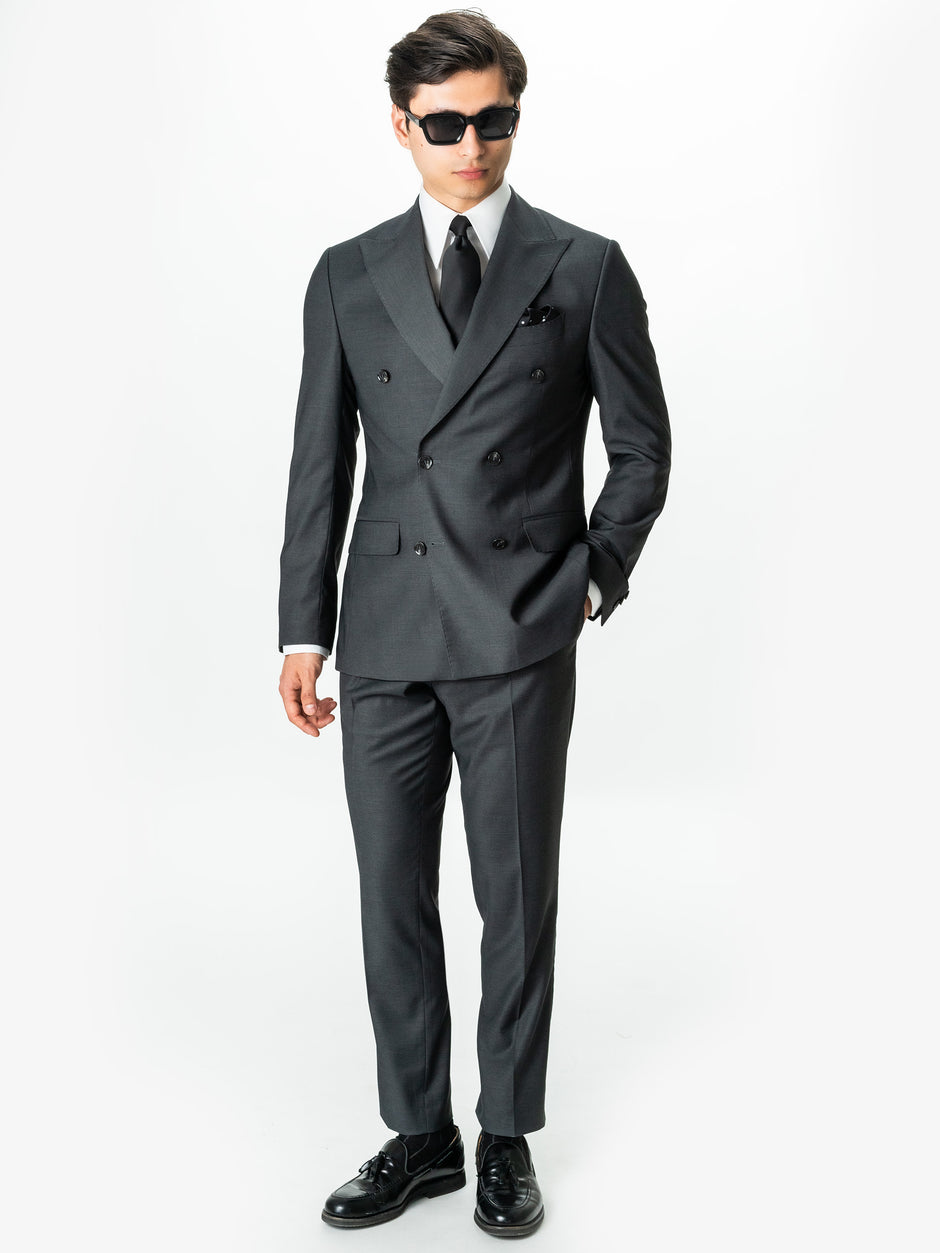 Costum Barbati La Două Randuri Gri Inchis Formal Lana Sarto BMan0023 (1)