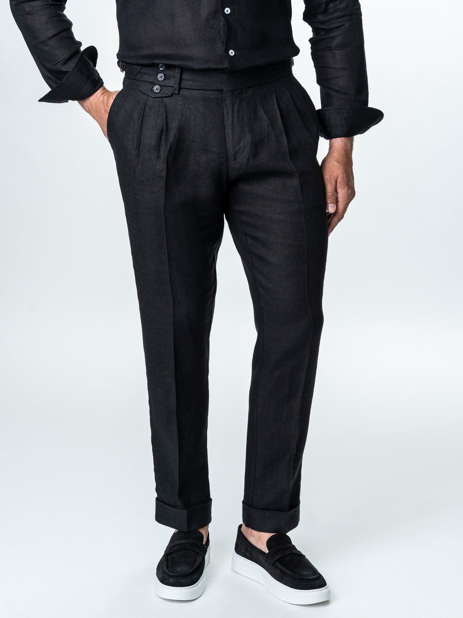 Pantaloni Negri Cu Pense Barbati Gurkha In Natural Vitale Barberis BMan0013 (4)