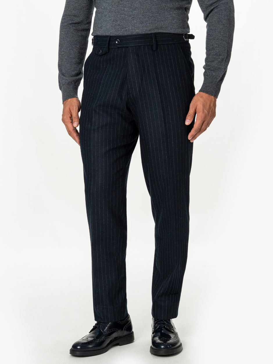 Pantaloni Eleganti Barbati Bleumarin cu Dungi din Lana BMan0111 (4)