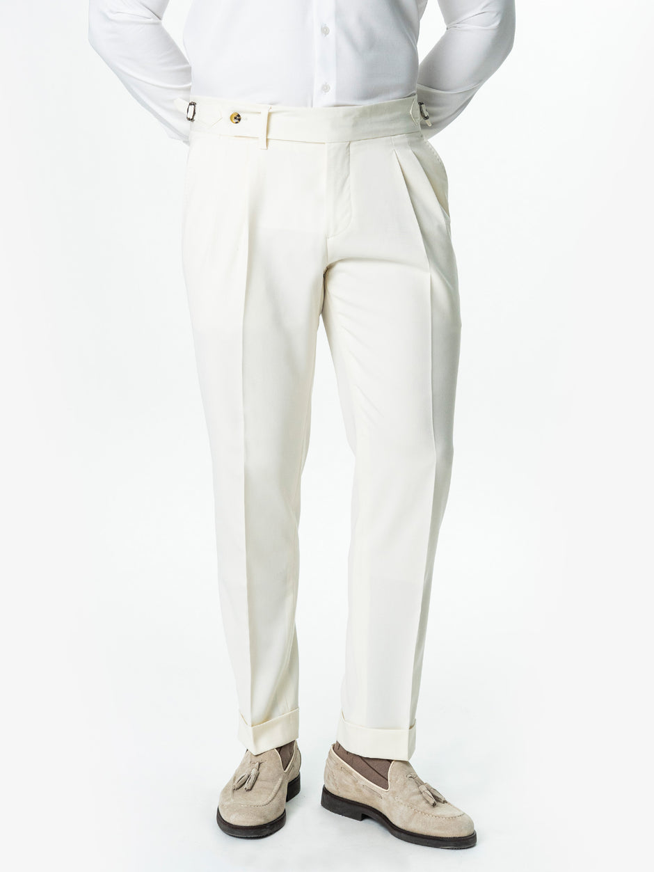 Pantaloni Cu Pense Barbati Vara Gurkha Crem Unt Bumbac BMan703 (4)
