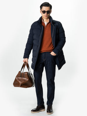 Pulover Caramiziu Barbati 100% Lana Lambswool Cu Fermoar BMan0027