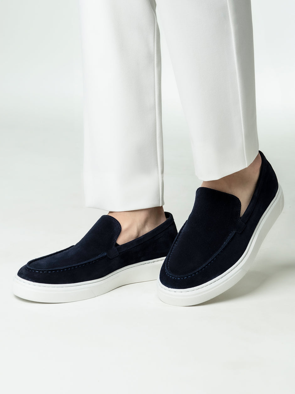 Mocasini Smart Casual Barbati Bleumarin Din Piele Intoarsa BMan223 (2)