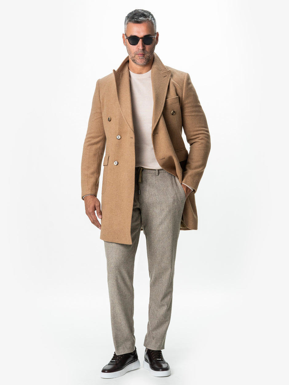 Pantaloni Barbati Cappuccino Din Lana Cu Sistem Dublu De Inchidere BMan0015 (2)