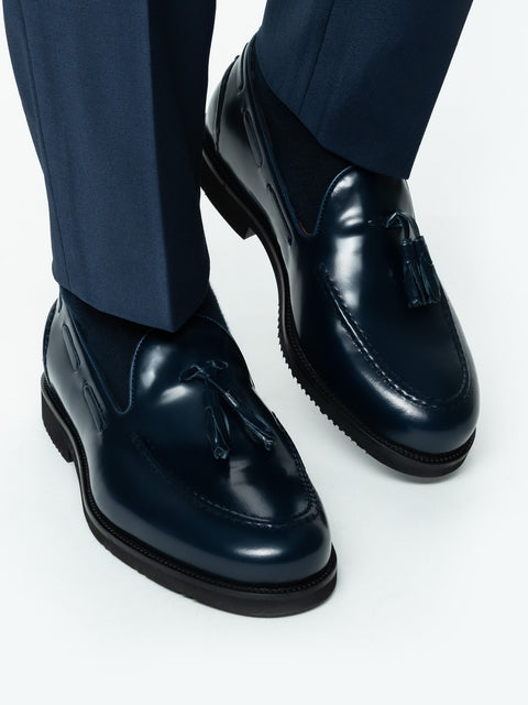 Mocasini Barbati Tassel Loafers Albastru Bleumarin Semilucios 100% Piele Naturala BMan215 (7)