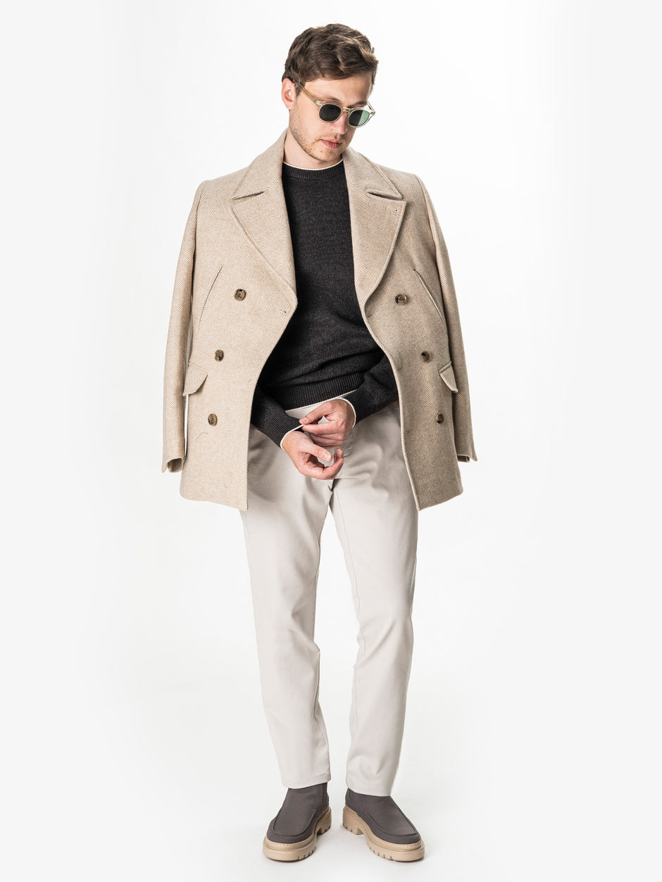 Pantaloni Chino Barbati Crem Bumbac Cu Tencel BMan0130 (2)