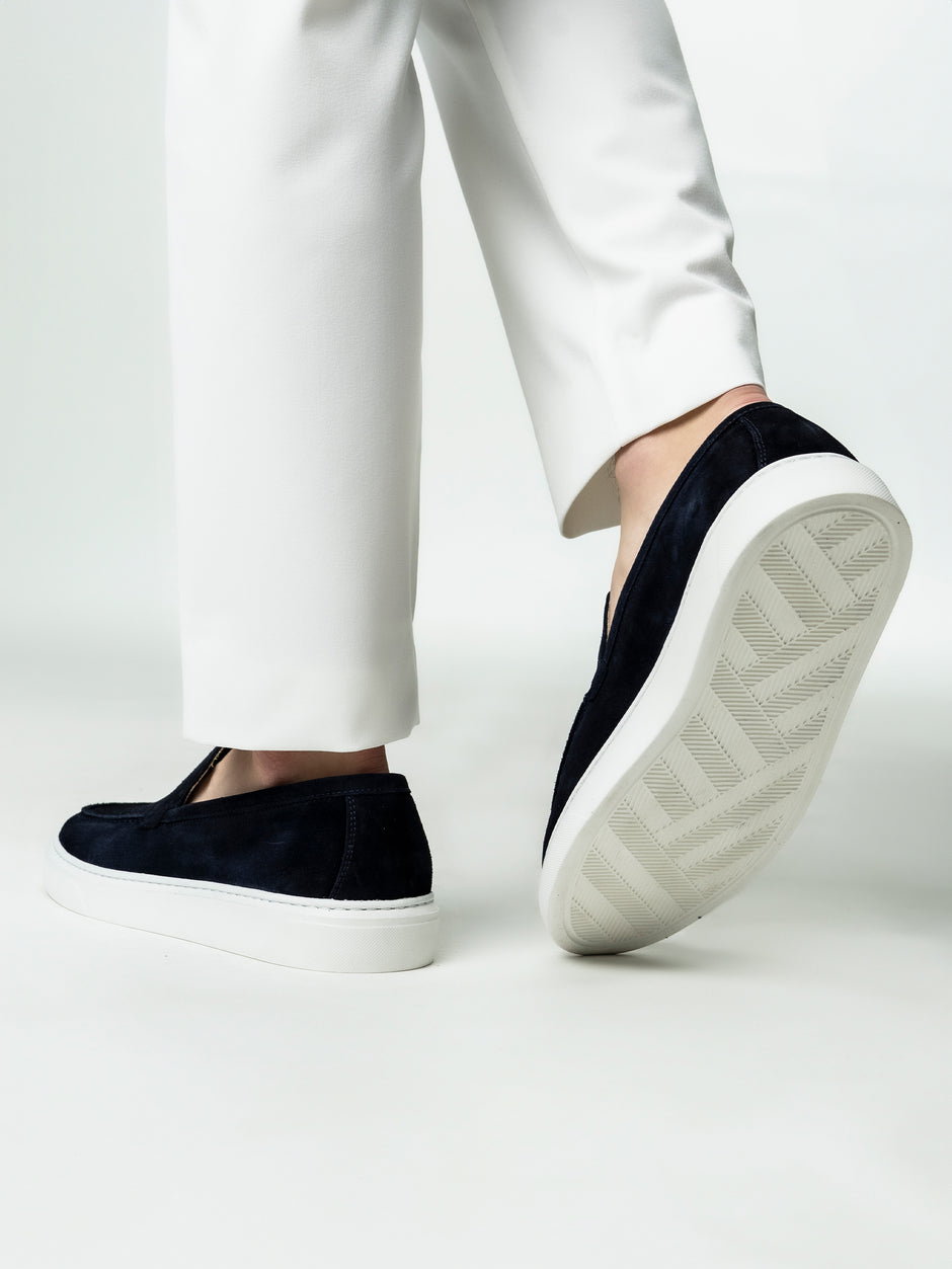 Mocasini Smart Casual Barbati Bleumarin Din Piele Intoarsa BMan223 (7)