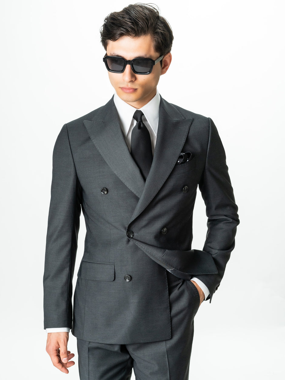Costum Barbati La Două Randuri Gri Inchis Formal Lana Sarto BMan0023 (6)