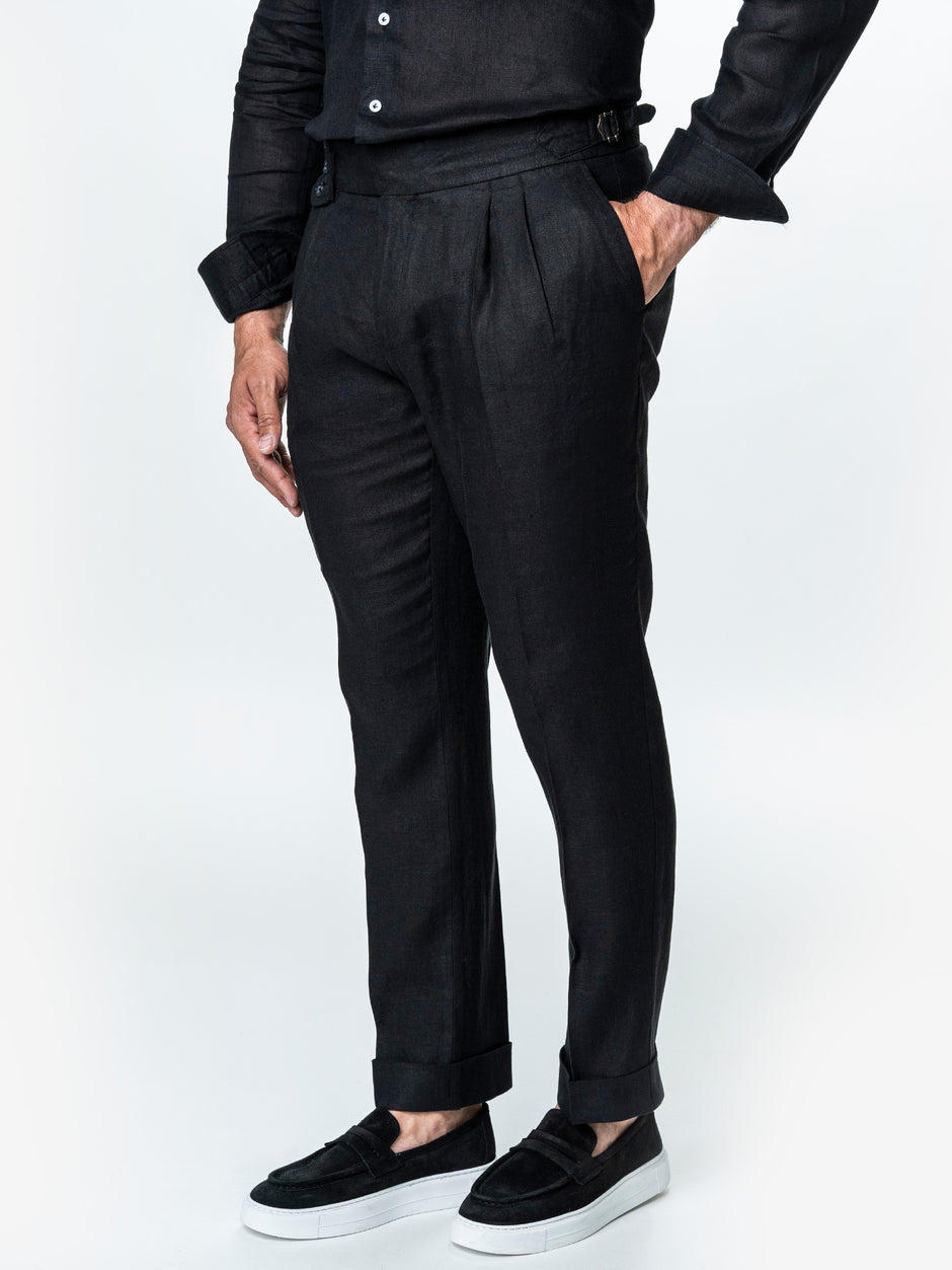 Pantaloni Negri Cu Pense Barbati Gurkha In Natural Vitale Barberis BMan0013 (6)