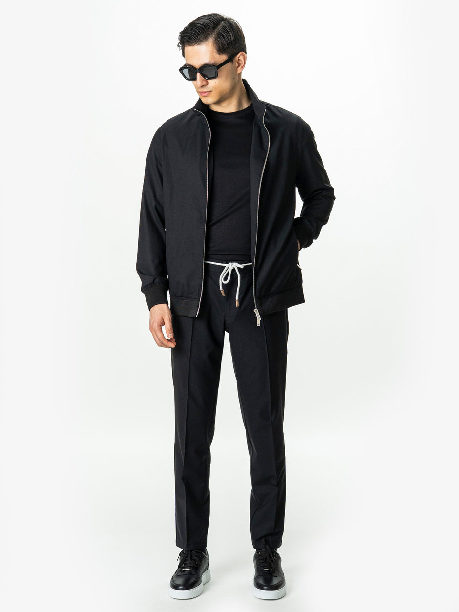 Tracksuit Premium Barbati Negru din Lana cu Gluga Ascunsa BMan0004 (4)