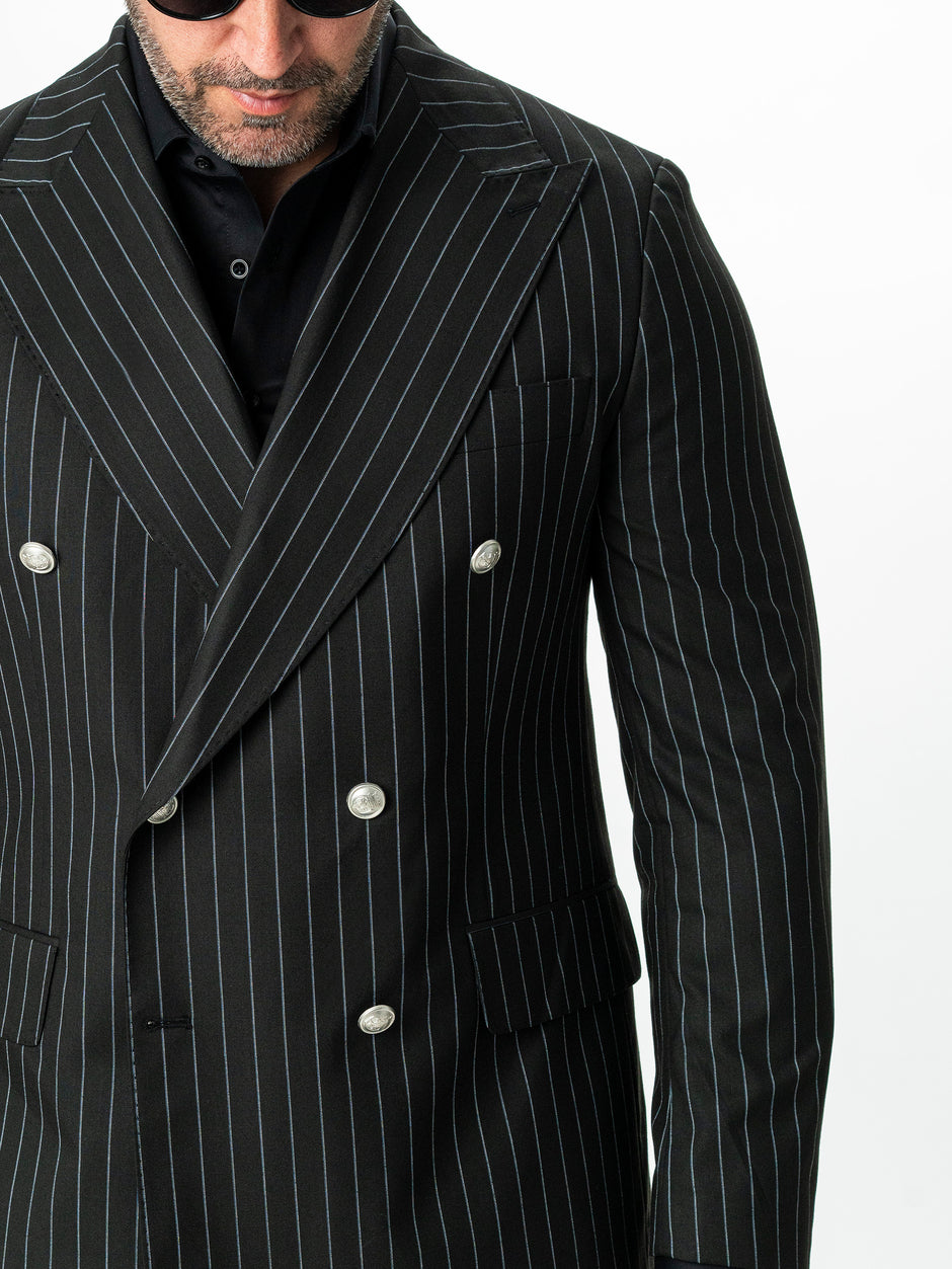 Costum Barbati Negru Elegant In Dungi  Doua Randuri BMan0022 (13)