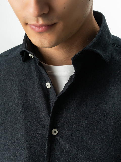 Camasa Bărbați Office & Smart Casual Neagra Din Bumbac Natural Tip Flanel BMan0037 (2)