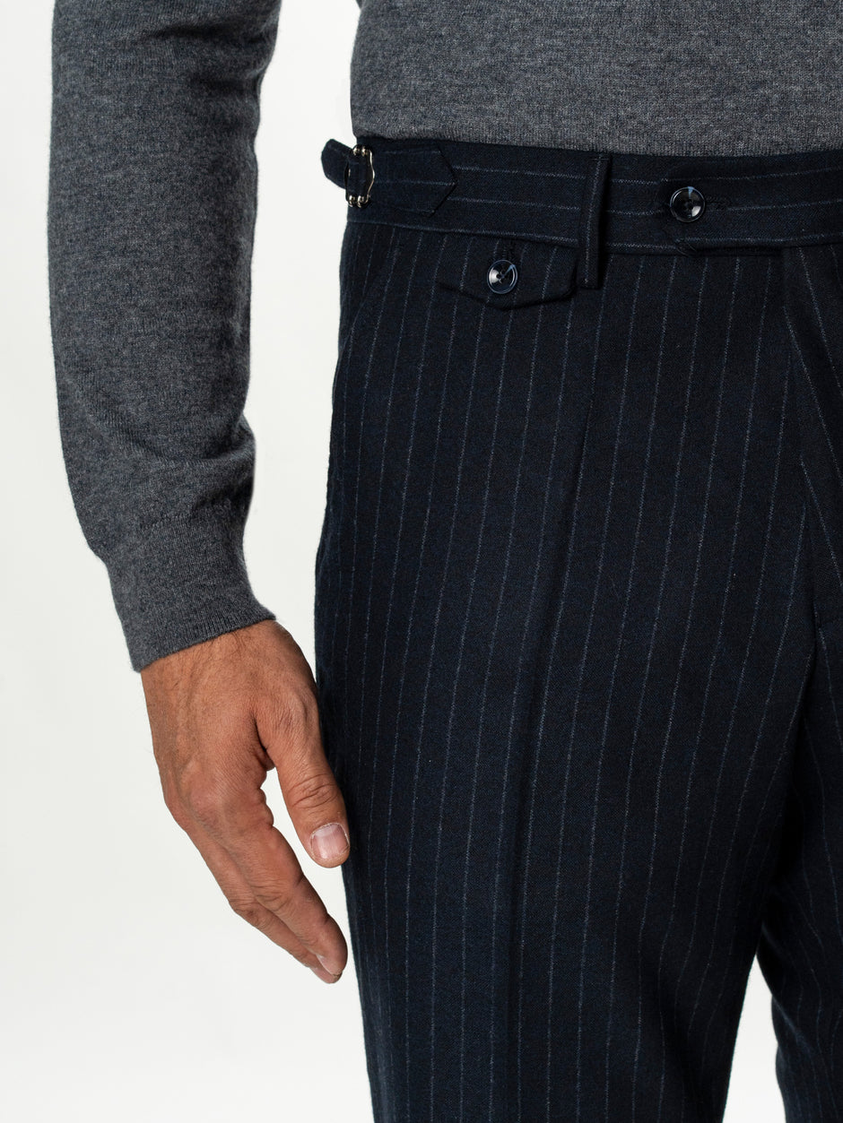 Pantaloni Eleganti Barbati Bleumarin cu Dungi din Lana BMan0111 (3)