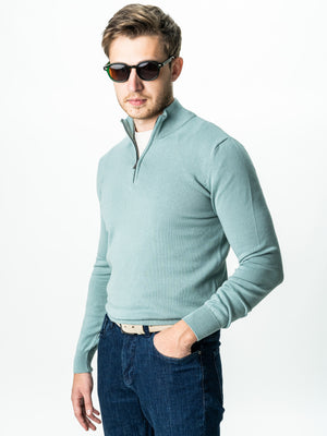 Pulover Barbati Verde Menta Fermoar Office Din Bumbac Levent BMan0001