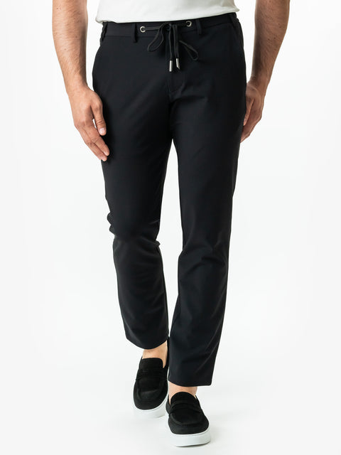 Pantaloni Flexo Cu Snur Barbati Negru Din Spandex Full Stretch BMan708