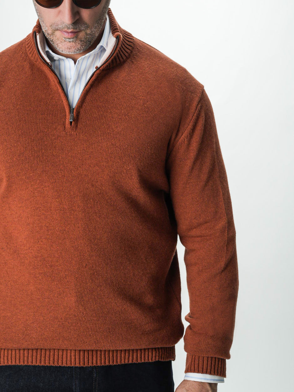Pulover Caramiziu Barbati 100% Lana Lambswool Cu Fermoar BMan0027 (6)