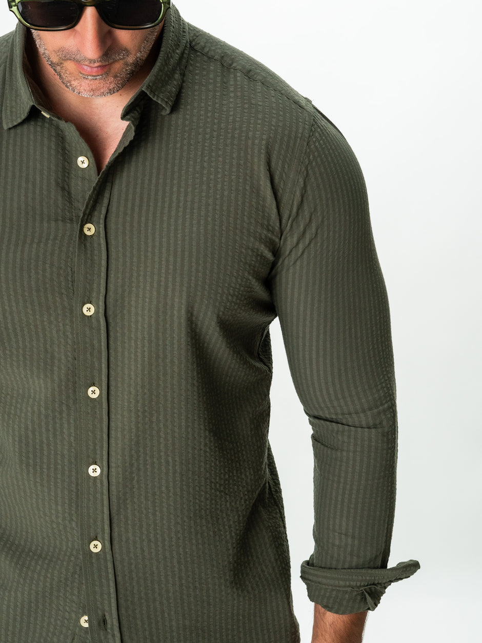 Camasa Bărbați Verde Kaki De Vara Din Bumbac Tip Gofre BMan0050 (6)