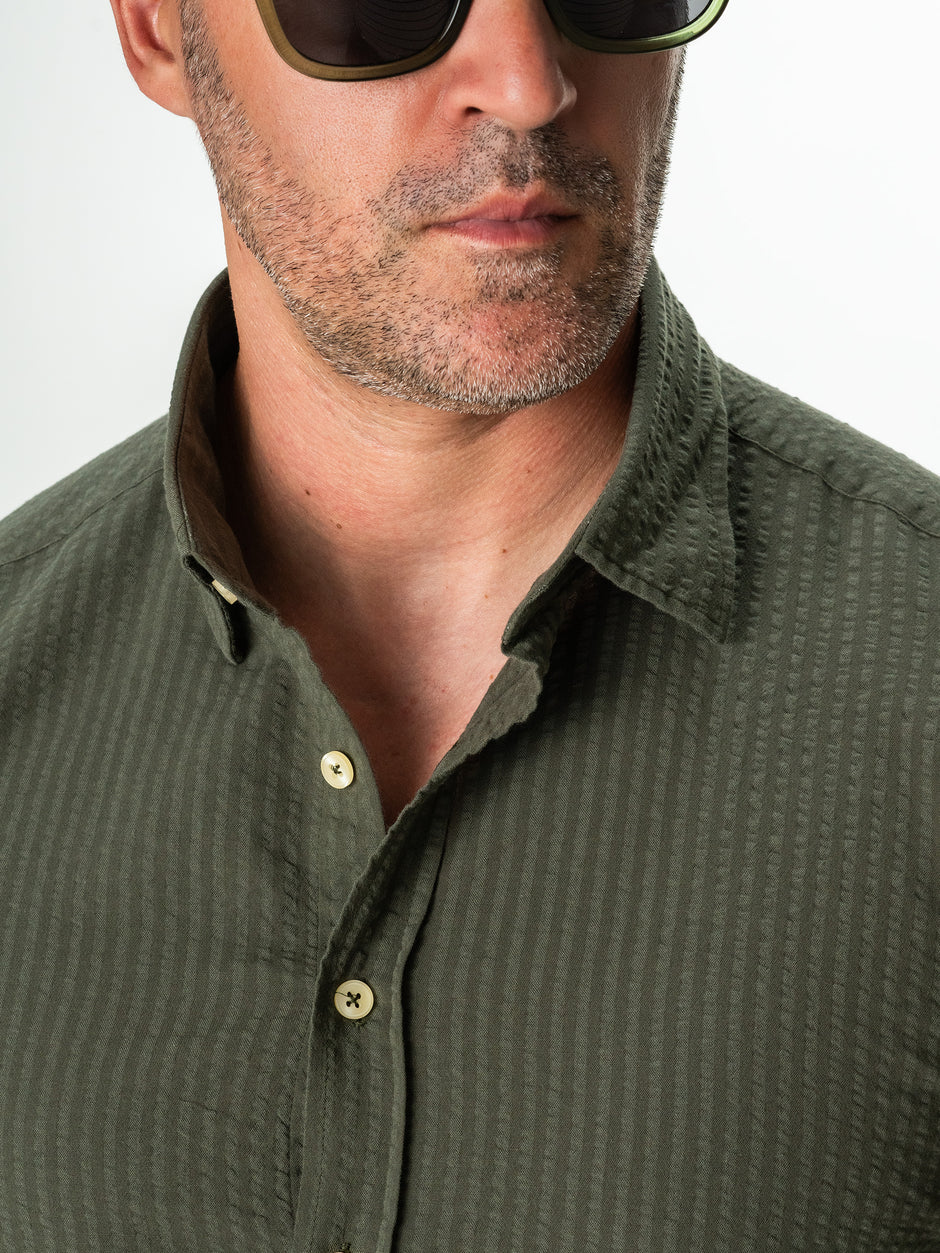 Camasa Bărbați Verde Kaki De Vara Din Bumbac Tip Gofre BMan0050 (2)