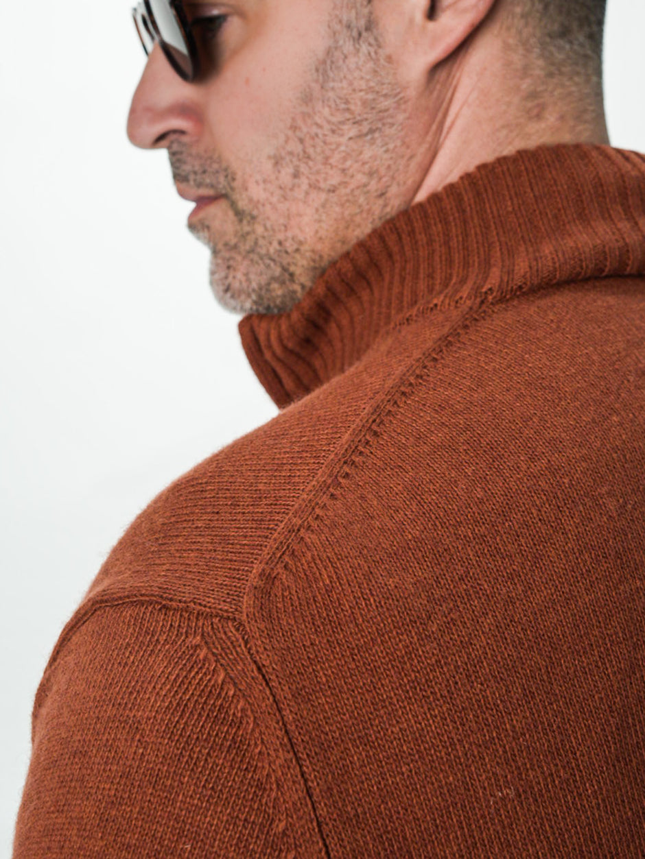 Pulover Caramiziu Barbati 100% Lana Lambswool Cu Fermoar BMan0027 (7)