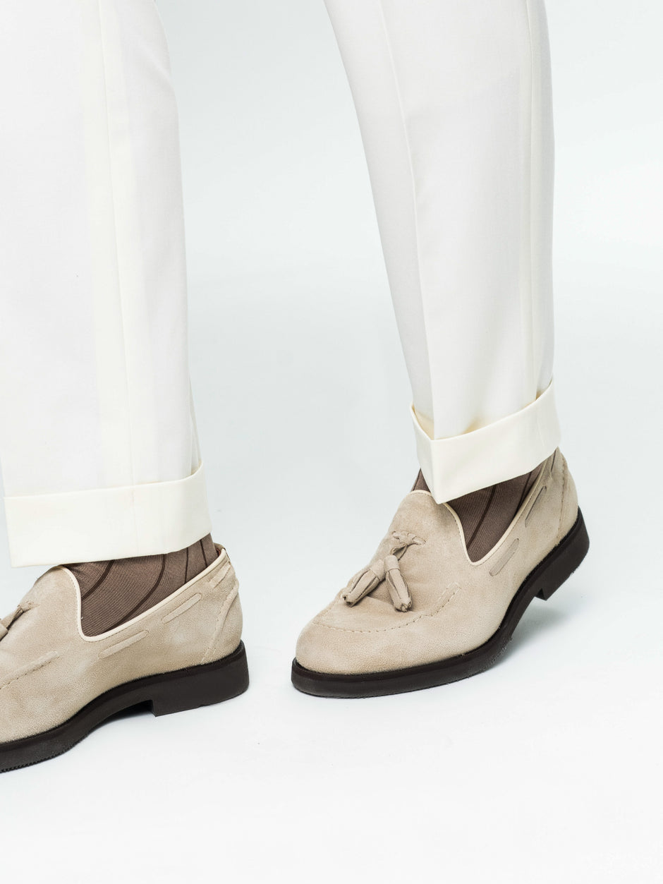 Pantaloni Cu Pense Barbati Vara Gurkha Crem Unt Bumbac BMan703 (7)