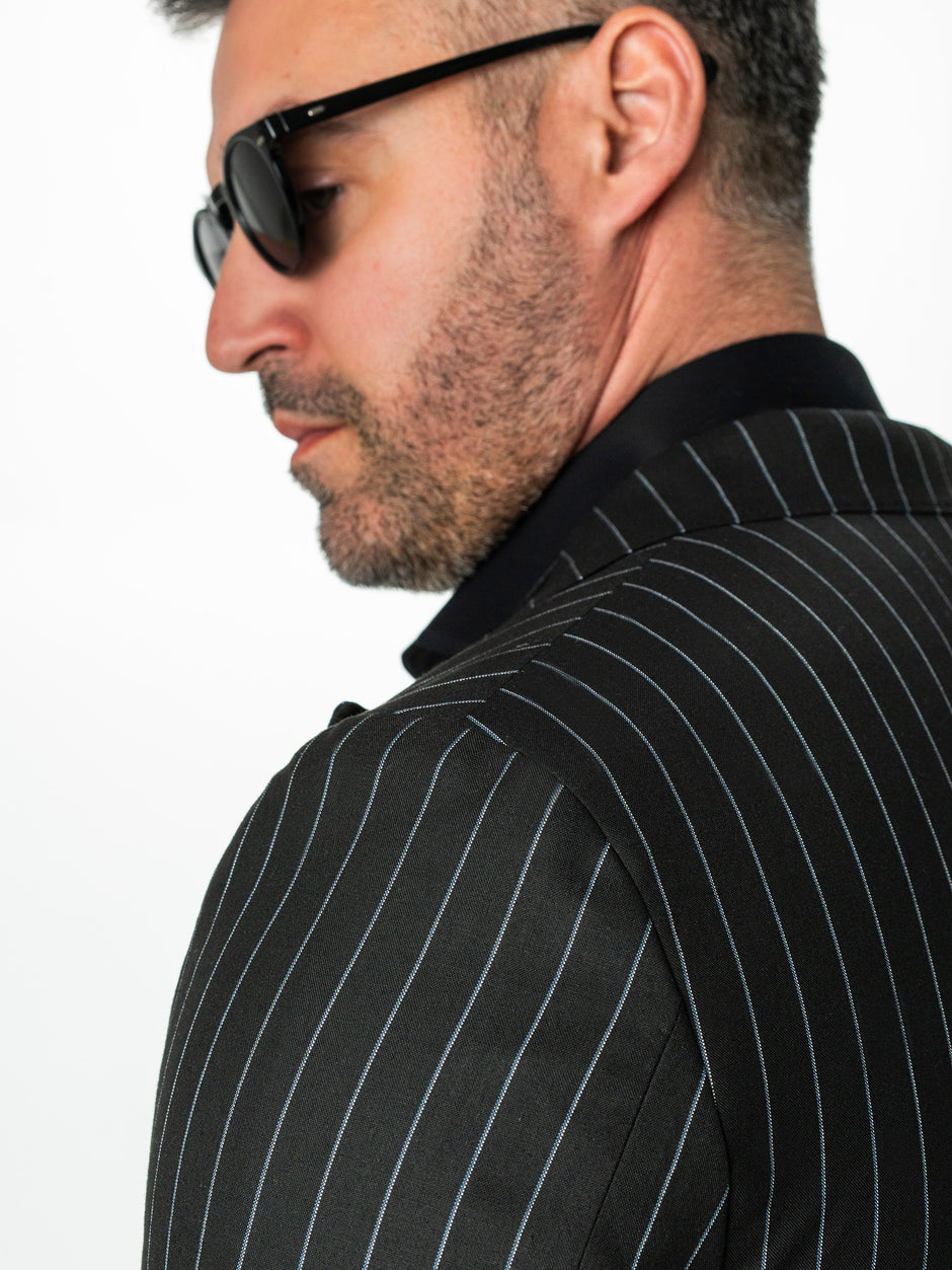 Costum Barbati Negru Elegant In Dungi  Doua Randuri BMan0022 (14)