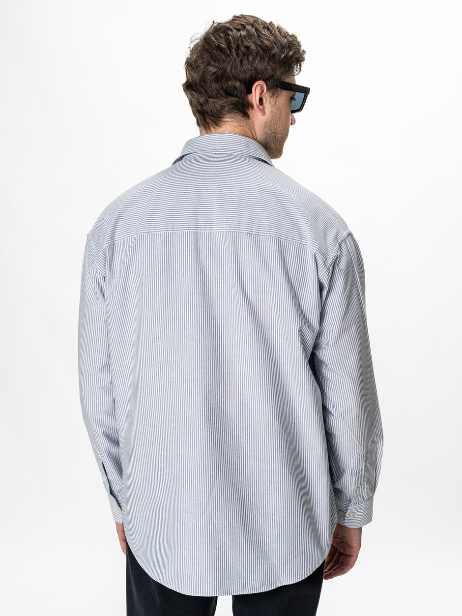 Camasa Alba cu Dungi Bleumarin Barbati Oversized Fit 100% Bumbac BMan0500 (9)
