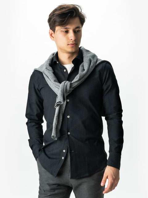 Camasa Bărbați Office & Smart Casual Neagra Din Bumbac Natural Tip Flanel BMan0037 (4)