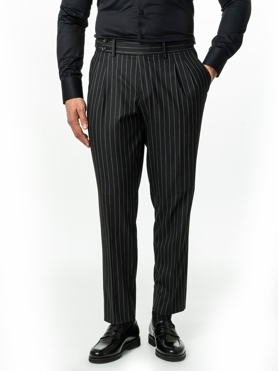 Costum Barbati Negru Elegant In Dungi  Doua Randuri BMan0022 (6)