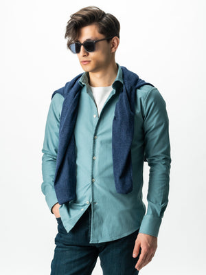 Camasa Barbati Casual Albastru Pastel Din Bumbac Natural Tip Flanel BMan0037
