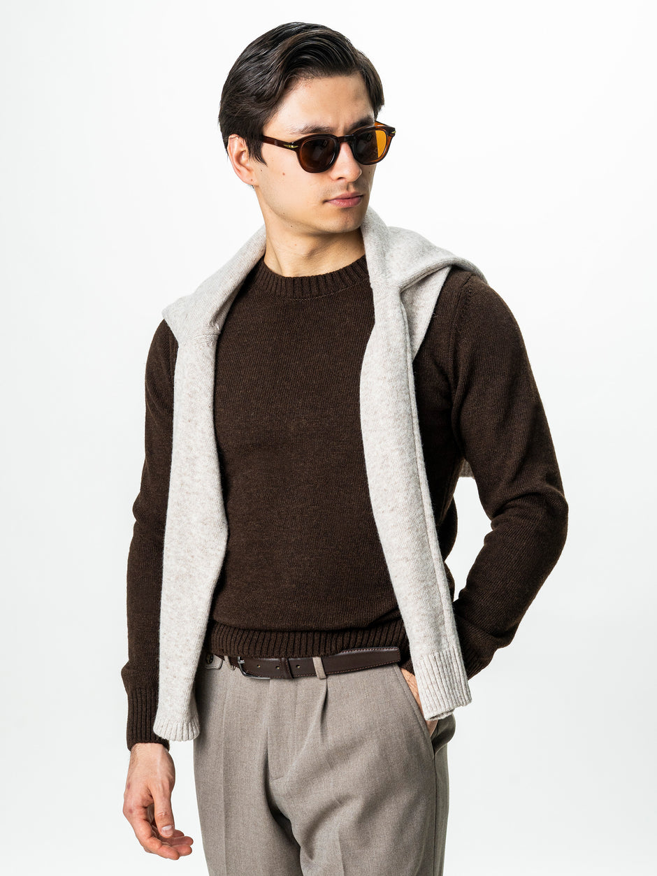 Pulover Barbati Cafeniu Toamna Iarna Din 100% Lana Lambswool BMan0032 (4)