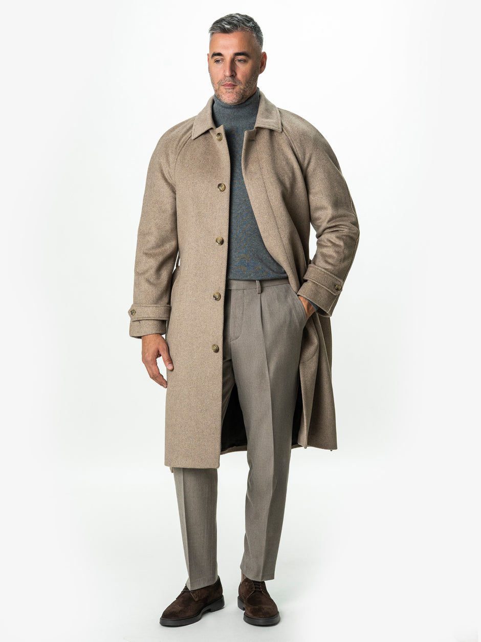 Palton Barbati Iarna Crem 100% Lana Twill BMan0006 (2)