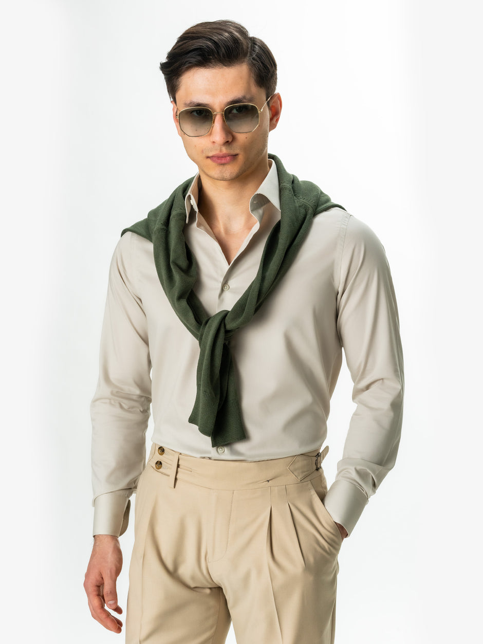 Camasa Barbati Eleganta Crem 100% Bumbac Usor De Calcat All Season Bman0030 (1)