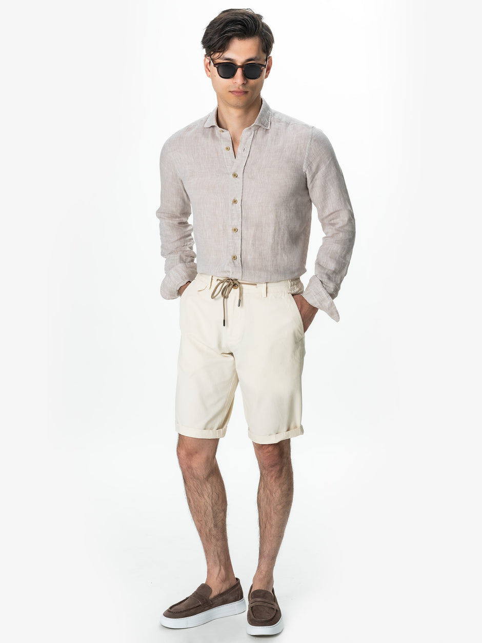 Camasa Vara Barbati Bej Nisip Din 100% In Natural BMan855 (7)