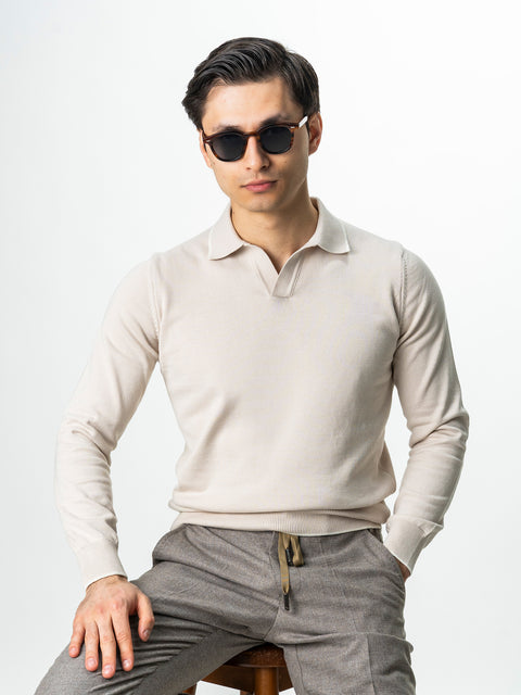 Pulover Polo Barbati Crem Din Bumbac Natural BMan0031
