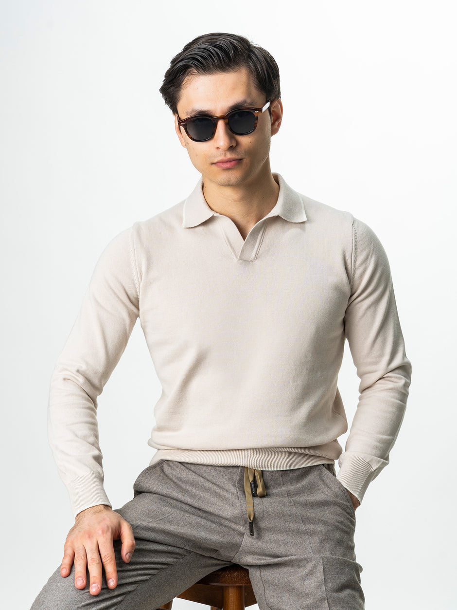 Pulover Polo Barbati Crem Din Bumbac Natural BMan0031 (1)