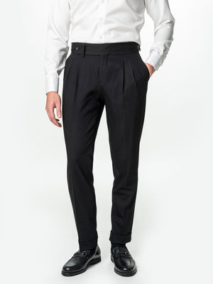 Pantaloni Eleganți Barbati Negri Cu Pens Design Gurkha Stofa Confort BMan703