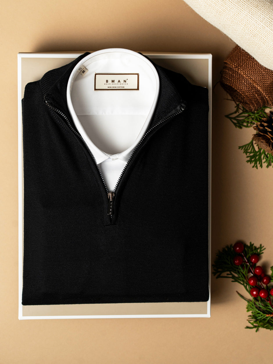 Pachet Cadou Barbati Pulover Cu Fermoar Si Camasa Bumbac Bman0009 (1)