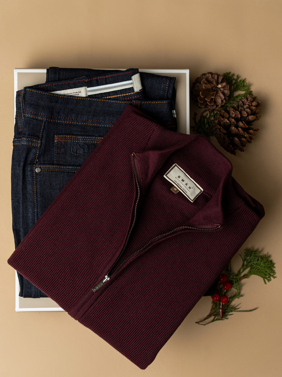 Pachet Cadou Barbati Pulover Cu Fermoar Si Blugi Bman0077 (2)